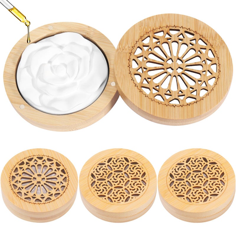 Yimomoyi 4Pcs Fragrance Stone for Essential Oils, Diffuser Aroma Diffuser with Wooden Incense Box Diffuser Essential Oils Fragrance Stone Aroma Diffuser for Yoga Home Car Office Spa